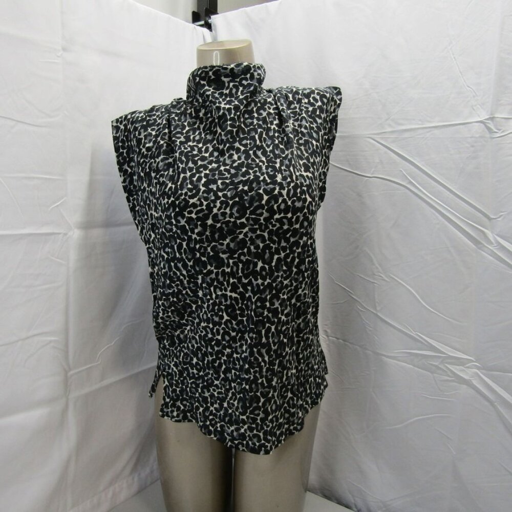 Callas Milano Women’s Animal Print Mock Neck Blouse – Grey – Size 40